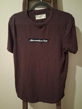 Abercrombie & Fitch Short Sleeve Mens L Maroon Blue Stripes Embroidered TShirt